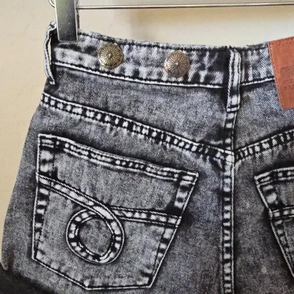 One Teaspoon Bandits Shorts 25 High Waist Western Acid Wash Black Gray Denim